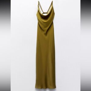 Zara Satin Slip Olive Green Backless Dress